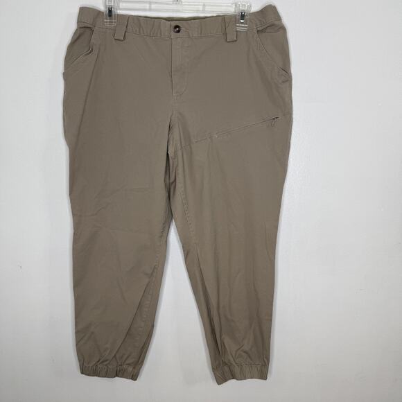 Duluth Trading Pants Womens 18W Khaki Jogger Elastic Cuff Stretch Zipper Pocket - Picture 1 of 6